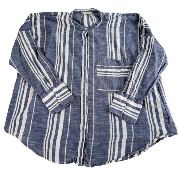Lucky Brand Tops - Lucky Brand Womens Blue White Striped Cotton Henley Top Long Sleeve Size Large